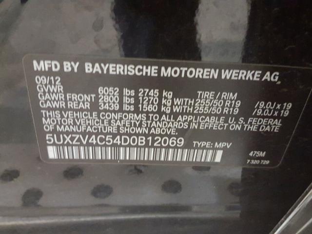5UXZV4C54D0B12069 - 2013 BMW X5 XDRIVE3 BLACK photo 10