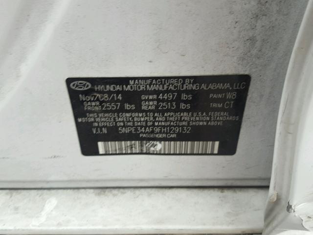 5NPE34AF9FH129132 - 2015 HYUNDAI SONATA SPO WHITE photo 10