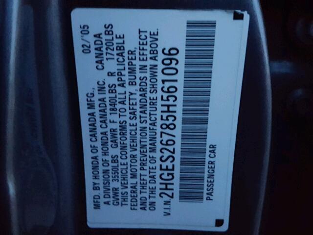 2HGES26785H561096 - 2005 HONDA CIVIC EX ნაცრისფერი ფოტო 10