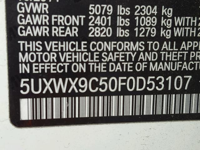 5UXWX9C50F0D53107 - 2015 BMW X3 XDRIVE2 თეთრი ფოტო 10