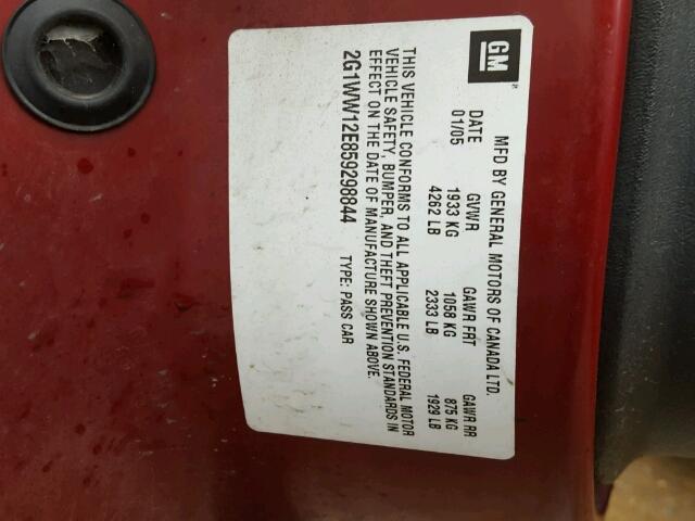 2G1WW12E859298844 - 2005 CHEVROLET MONTE CARL 栗色 照片 10