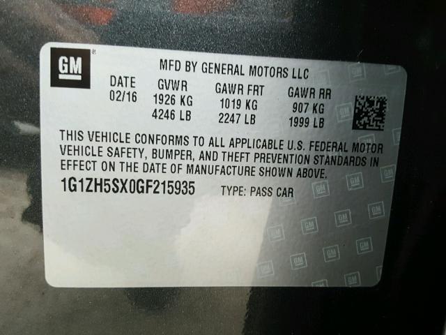 1G1ZH5SX0GF215935 - 2016 CHEVROLET MALIBU PRE GRAY photo 10