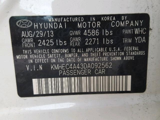 KMHEC4A43DA092562 - 2013 HYUNDAI SONATA HYB WHITE photo 10