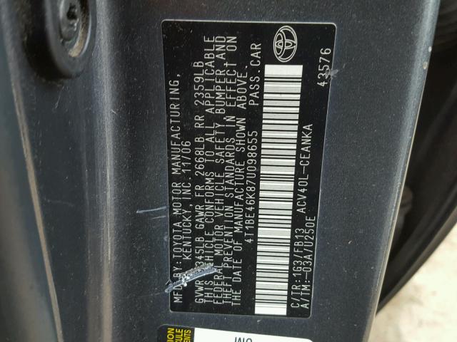 4T1BE46K87U098655 - 2007 TOYOTA CAMRY NEW GRAY photo 10