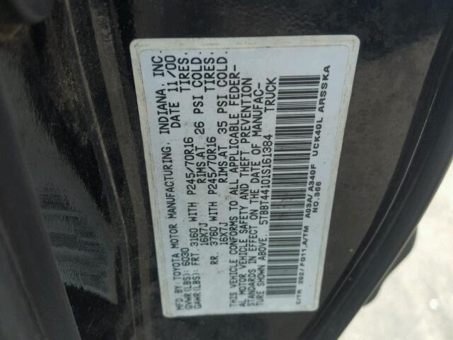 5TBBT44101S161384 - 2001 TOYOTA TUNDRA ACC BLACK photo 10