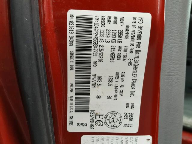 1D4GP24R55B347739 - 2005 DODGE GRAND CARA RED photo 10