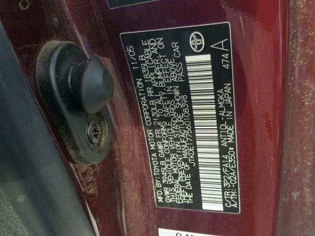 JTKDE177560108398 - 2006 SCION TC PURPLE photo 10