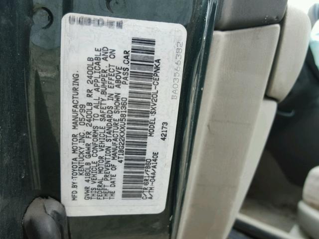 4T1BG22KXXU581360 - 1999 TOYOTA CAMRY CE GREEN photo 10