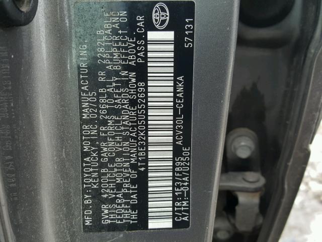 4T1BE32K05U552698 - 2005 TOYOTA CAMRY LE GRAY photo 10