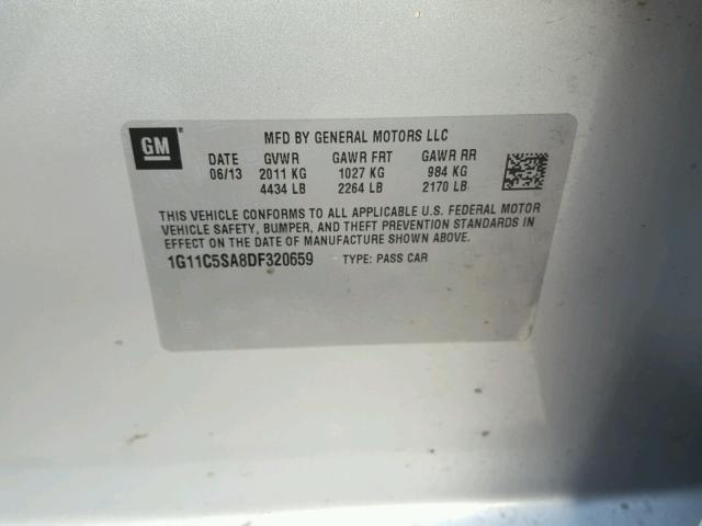 1G11C5SA8DF320659 - 2013 CHEVROLET MALIBU 1LT 银色 照片 10