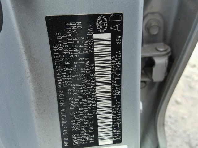 2T1KR30E37C625164 - 2007 TOYOTA COROLLA MA SILVER photo 10