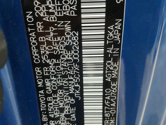 JTKJF5C7XFJ002682 - 2015 TOYOTA SCION TC 蓝色 照片 10