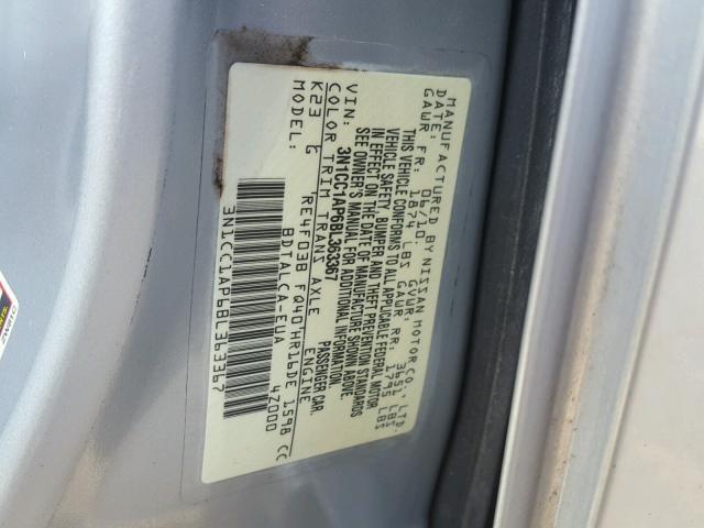 3N1CC1AP6BL363367 - 2011 NISSAN VERSA S SILVER photo 10