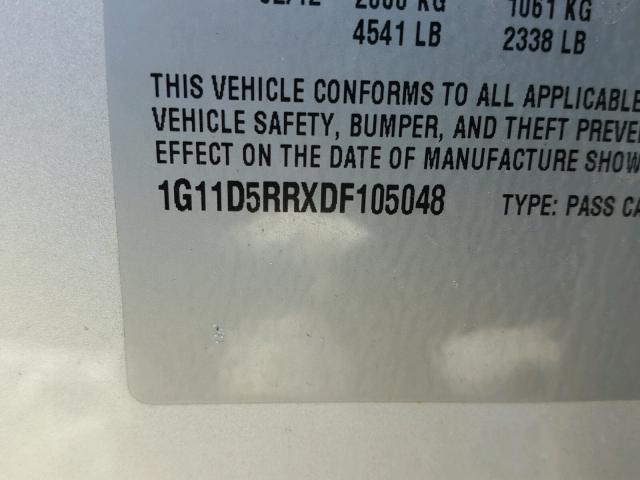 1G11D5RRXDF105048 - 2013 CHEVROLET MALIBU 1LT 银色 照片 10