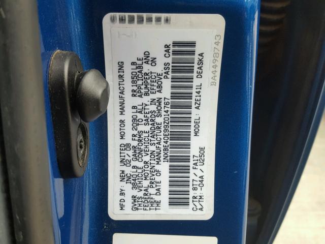 1NXBE40E99Z014767 - 2009 TOYOTA COROLLA XR 蓝色 照片 10