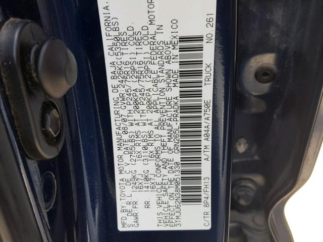 3TMJU62N38M051330 - 2008 TOYOTA TACOMA DOU BLUE photo 10