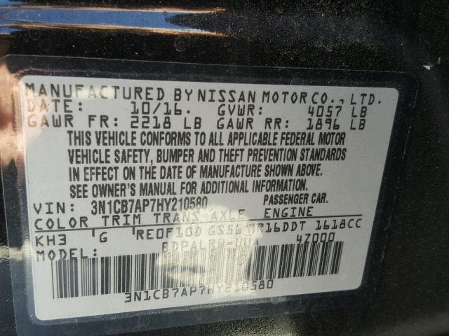 3N1CB7AP7HY210580 - 2017 NISSAN SENTRA SR BLACK photo 10