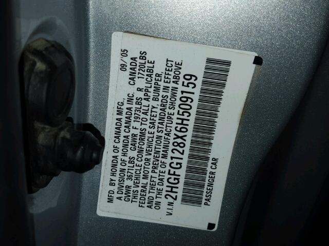 2HGFG128X6H509159 - 2006 HONDA CIVIC EX Gümüş foto 10