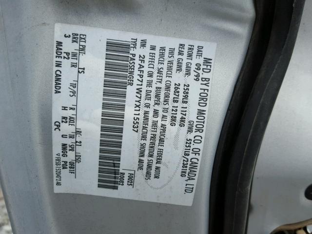 2FAFP71W7YX115537 - 2000 FORD CROWN VICT GRAY photo 10