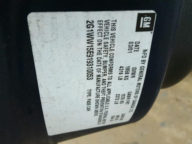 2G1WW15E919310053 - 2001 CHEVROLET MONTE CARL 蓝色 照片 10