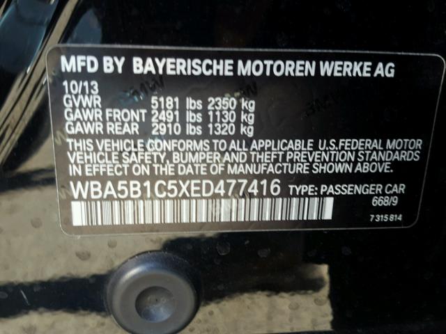 WBA5B1C5XED477416 - 2014 BMW 535 I BLACK photo 10