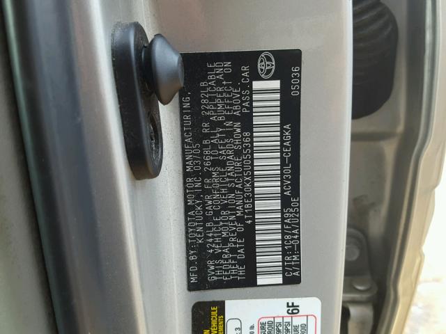 4T1BE30KX5U055368 - 2005 TOYOTA CAMRY LE SILVER photo 10