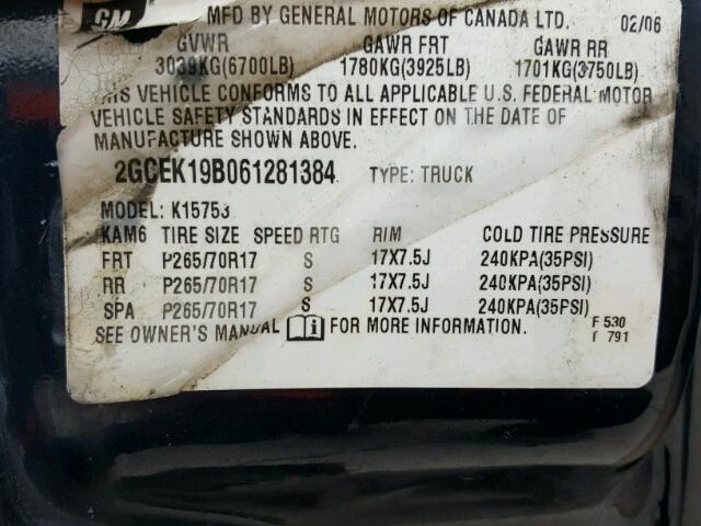 2GCEK19B061281384 - 2006 CHEVROLET SILVERADO BLUE photo 10