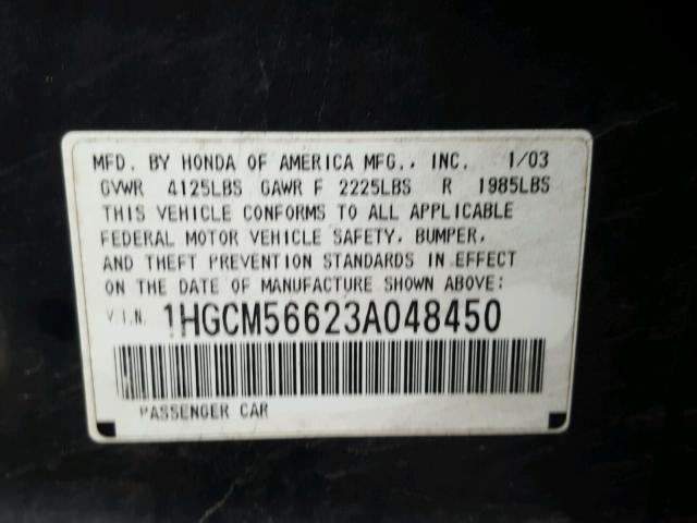 1HGCM56623A048450 - 2003 HONDA ACCORD EX GRAY photo 10