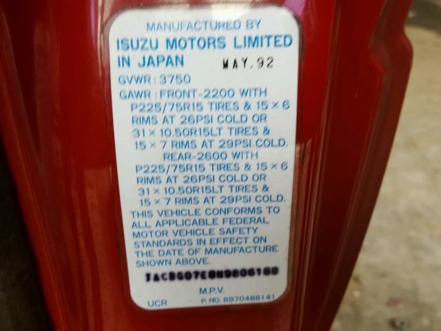 JACBG07E8N9806188 - 1992 ISUZU AMIGO RED photo 10