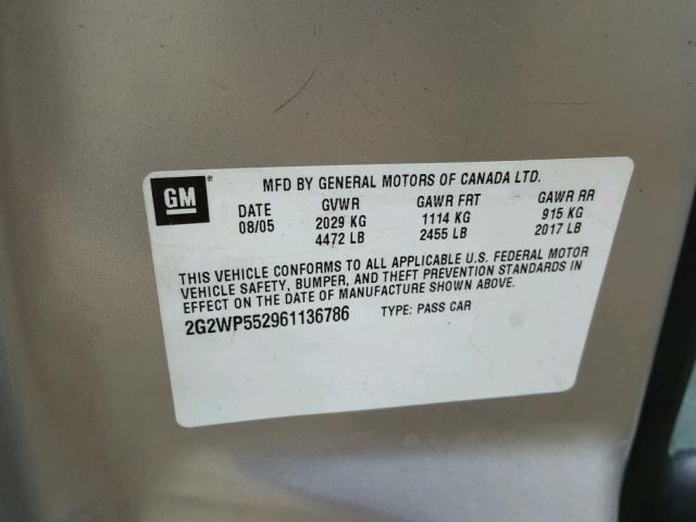 2G2WP552961136786 - 2006 PONTIAC GRAND PRIX SILVER photo 10