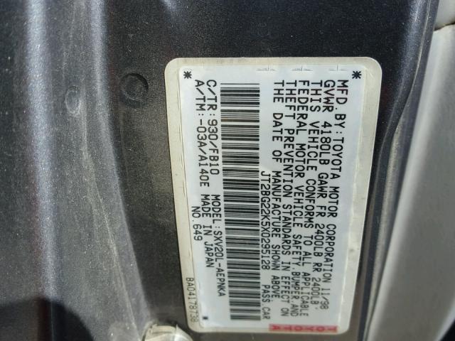 JT2BG22K5X0295128 - 1999 TOYOTA CAMRY LE CHARCOAL photo 10