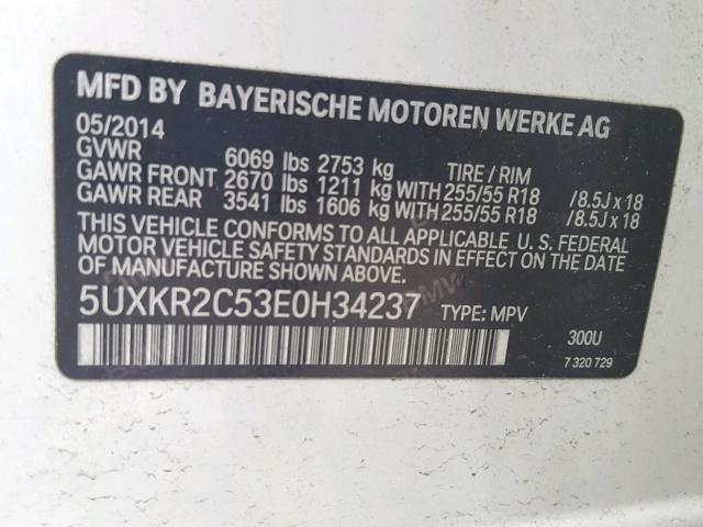 5UXKR2C53E0H34237 - 2014 BMW X5 SDRIVE3 WHITE photo 10