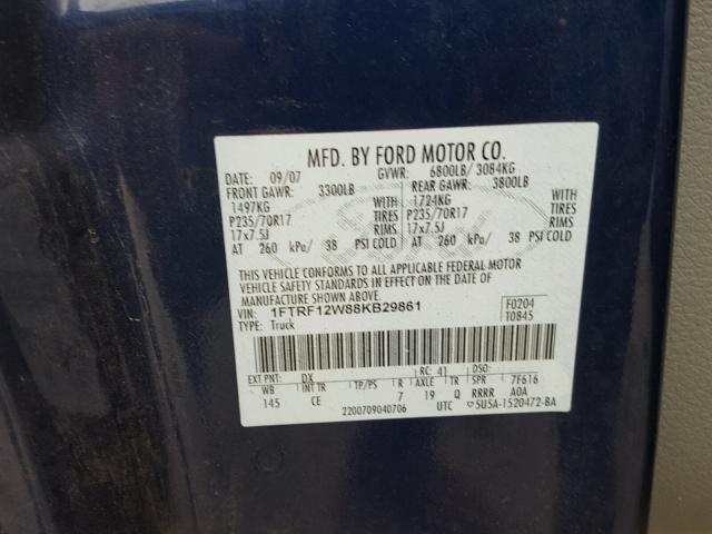 1FTRF12W88KB29861 - 2008 FORD F150 Mavi foto 10