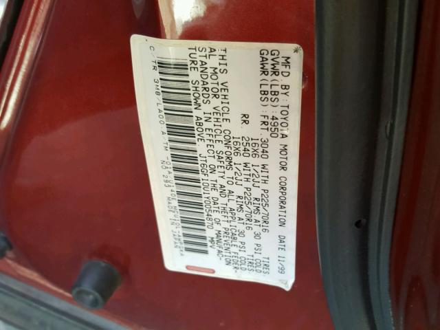 JT6GF10U1Y0054870 - 2000 LEXUS RX 300 RED photo 10