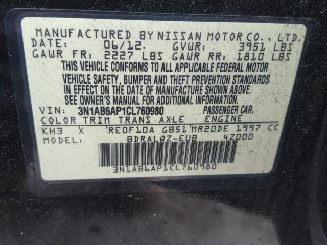 3N1AB6AP1CL760980 - 2012 NISSAN SENTRA 2.0 BLACK photo 10