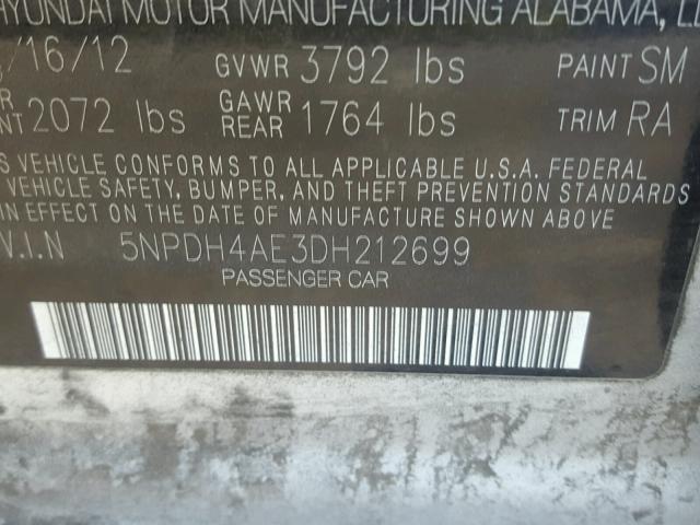 5NPDH4AE3DH212699 - 2013 HYUNDAI ELANTRA GL SILVER photo 10