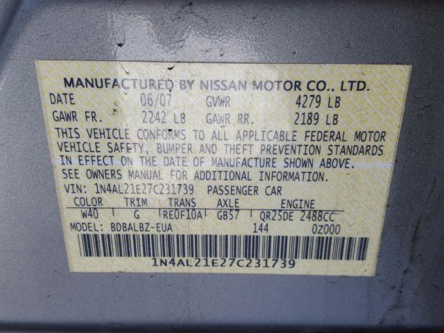 1N4AL21E27C231739 - 2007 NISSAN ALTIMA 2.5 SILVER photo 10