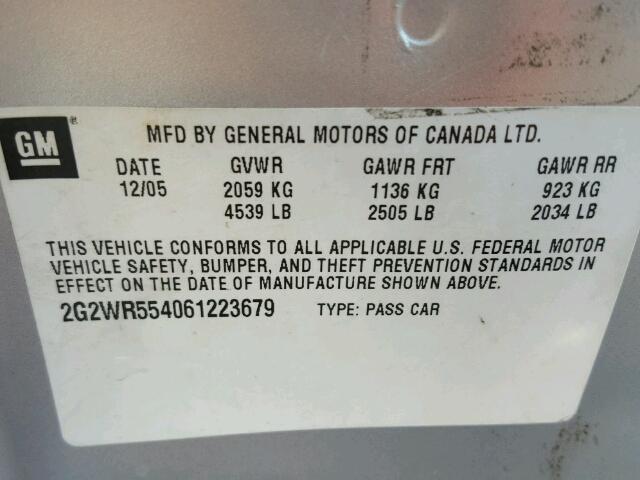 2G2WR554061223679 - 2006 PONTIAC GRAND PRIX Gümüş foto 10
