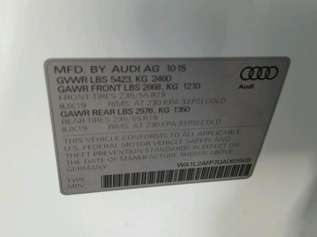 WA1L2AFP7GA069509 - 2016 AUDI Q5 PREMIUM WHITE photo 10