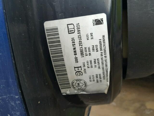 1G8AV12F45Z139901 - 2005 SATURN ION LEVEL BLUE photo 10