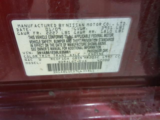 3N1AB61E59L635861 - 2009 NISSAN SENTRA 2.0 RED photo 10