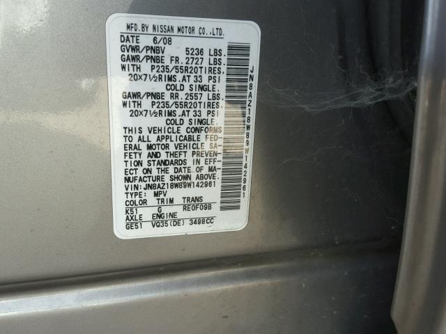 JN8AZ18W89W142961 - 2009 NISSAN MURANO S GRAY photo 10