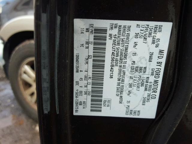 1FMEU74E56UB42138 - 2006 FORD EXPLORER E BLACK photo 10