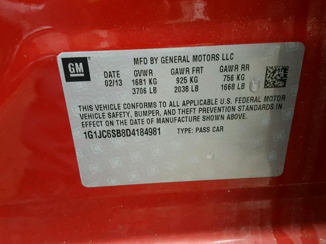 1G1JC6SB8D4184981 - 2013 CHEVROLET SONIC LT RED photo 10