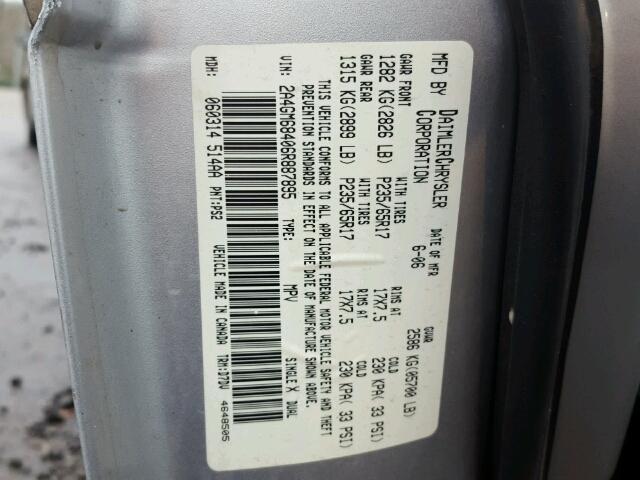 2A4GM68406R887895 - 2006 CHRYSLER PACIFICA T SILVER photo 10