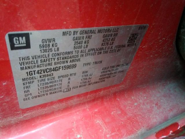 1GT42VC84GF159699 - 2016 GMC SIERRA K35 RED photo 10