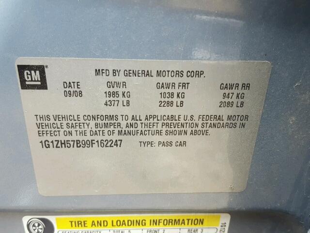 1G1ZH57B99F162247 - 2009 CHEVROLET MALIBU 1LT BLUE photo 10
