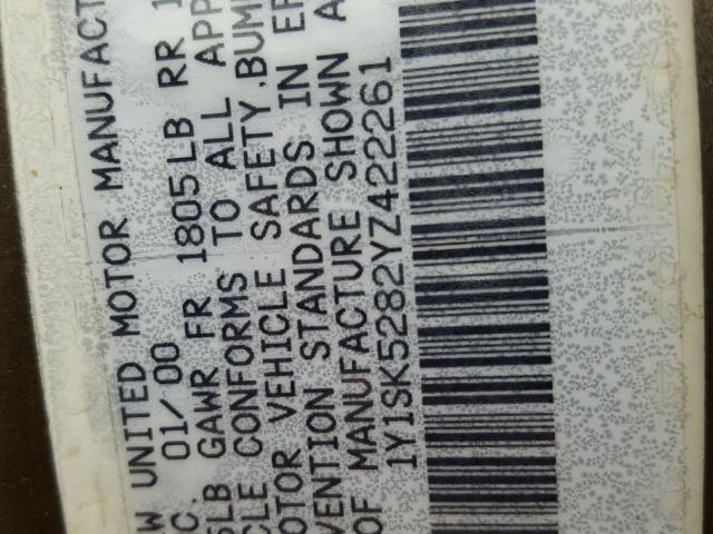 1Y1SK5282YZ422261 - 2000 CHEVROLET GEO PRIZM 棕色 照片 10