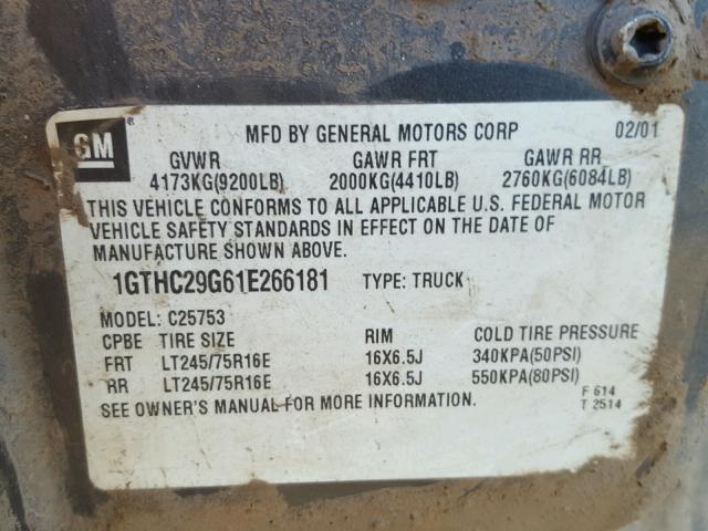 1GTHC29G61E266181 - 2001 GMC SIERRA C25 GRAY photo 10