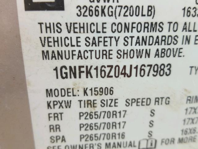 1GNFK16Z04J167983 - 2004 CHEVROLET SUBURBAN K SILVER photo 10